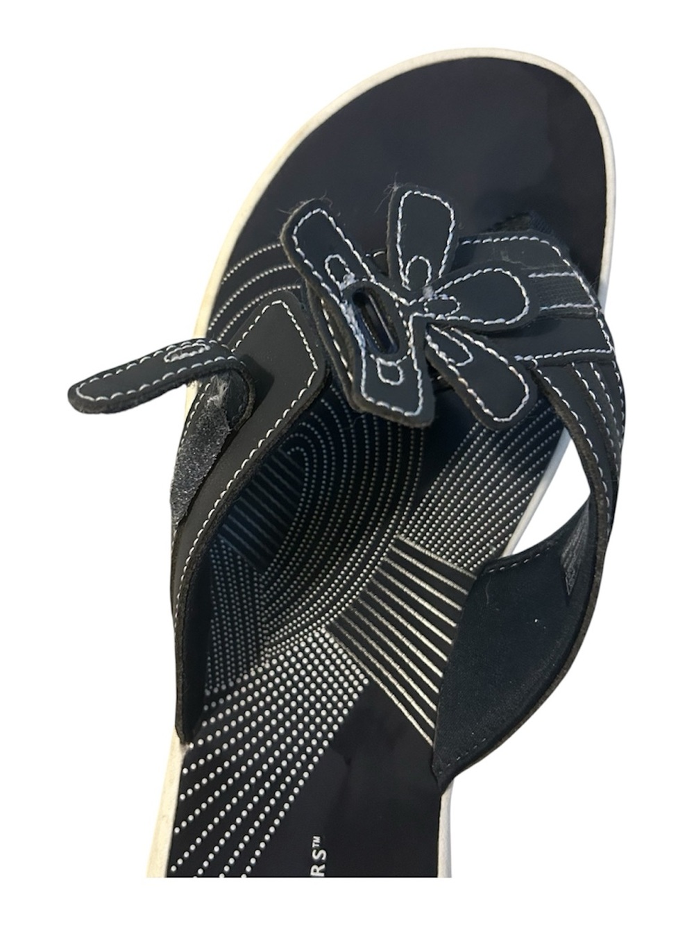 Clarks Cloudsteppers CushionSoft Flip Flops Navy Floral Comfort Sandals Size 10 - Picture 6 of 7